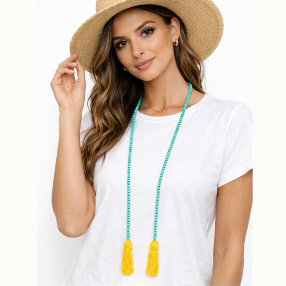 Boho Turquoise Tassel Beaded Necklace